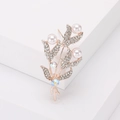 Elegant rose gold leaf brooch with white pearls and sparkling rhinestones for suits - Gold