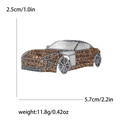 Silver car brooch pin with brown rhinestones for suits, size 5.7cm by 2.5cm - Coffee