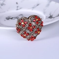 Vintage-Herz-Brosche in Bronze-Gold mit roten Strasssteinen und funkelnden Aurora-Kristallen - Rot