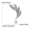 Eleganter silberner Blatt-Anstecknadel mit Strasssteinen und grauer Perle für Damen - Weißgold Grau (MM-BR-2057-GY) / Grau