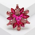 Exquisite flower brooch featuring vibrant pink crystals and rhinestones on alloy base - Rose Red