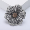 Vintage hollow flower brooch with silver metal texture and pearls for women - White