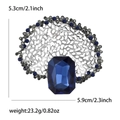 Vintage silver hollow brooch with large blue gemstone and size dimensions shown - Blue