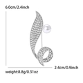 Spilla a foglia argento con strass e perla, misura 6,0 cm per 2,4 cm - Argento