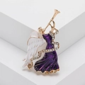 Broche de ángel bailarín esmaltado con vestido morado y alas brillantes para boda - Púrpura