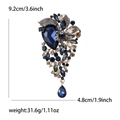 Broche fleur en cristal bleu vintage avec strass et pendentif goutte d'eau 9,2 cm - Style Bleu (MM-BR-2211) / Or Café-Bleu