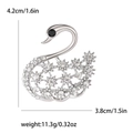 Elegante broche de cisne plateado con cristales, altura 4,2 cm y anchura 3,8 cm - Plateado
