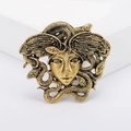 Vintage Gold Medusa Kopf Brosche mit filigranen Schlangenhaaren für Herren und Damen - Altgold