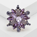 Elegant snowflake brooch with purple crystals and gold alloy base for formal attire - Purple