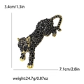Golden alloy leopard brooch with black rhinestones and detailed size dimensions - Black