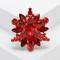 Elegant red crystal flower brooch with gold alloy base and sparkling rhinestone petals - Red