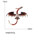 Western dragon brooch with enamel gradient finish and amber stones, size 7.5cm x 6.8cm - Brown