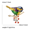 Exquisite enamel bird brooch in colorful finish with red berries and size markings - Green