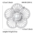 Elegante spilla a fiore con perla bianca e strass, misura 4,7 cm e peso 14,5 g - Argento