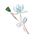 Exquisito broche de flor de loto con pétalos de esmalte azul y elegantes perlas blancas - Azul