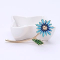 Japanese style cute daisy sunflower brooch pin in blue enamel and gold finish for women - Blue