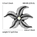 Silver alloy starfish brooch with crystal stone for suits, size 4.8x3.7cm and 15.1g weight - Silver