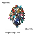 Vintage gold brooch with large blue drop crystal and multicolor rhinestones, 7.8cm size - Multicolor (2216-MX)