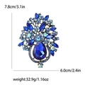 Vintage bronze brooch with dark blue crystal flower and teardrop rhinestone 7.8cm - Blue (2216-BL)