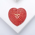 Spilla cuore scintillante con strass rossi e base in metallo dorato per uomo e donna - Rosso (MM-BR-2284)