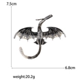 Vintage silver dragon brooch with white rhinestones and grey enamel wings measuring 7.5cm - Black