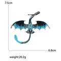 Exaggerated Western dragon brooch in blue and black enamel with 7.5cm length wings - Blue