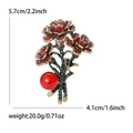 Vintage rose flower brooch with red rhinestones and imitation pearl on white background - Rose Shape (2347-RD) / Red
