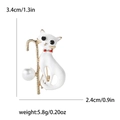 Spilla gatto in smalto con bastone, 3,4x2,4cm, spilla in lega lucida per donna - Bianco