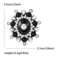 Vintage floral alloy brooch with black enamel, white pearls and size specifications - Silver