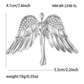 Silver angel wing brooch with sparkling rhinestones, 4.1cm high and 5.5cm wide for jackets - Silver