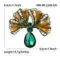 Retro ginkgo blad broche met groen emaille, kristallen en druppelvormige edelsteen - Groen