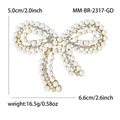 Broche nœud en cristal étincelant avec perles sur base dorée pour robe de mariée - Style Nœud Papillon Doré (MM-BR-2317 Doré)