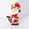 Close-up of cute cartoon firefighter brooch with red enamel and opal stone detail - Red