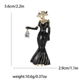 Eleganter Vintage-Damen-Brosche aus schwarzer Emaille und Gold mit Strasssteinen - Schwarz