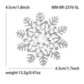 Elegante broche de copo de nieve plateado con perlas, 4,5cm, mostrando dimensiones - Plateado