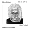 Spilla Albert Einstein argentata con rilievo e cristalli, misura 5,0 x 4,0 cm - Argento