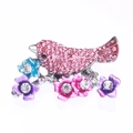 Squisita spilla a uccellino con strass rosa e fiori in smalto colorato su ramo d'argento - Rosa