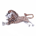 Spilla leone in metallo argentato con smalto marrone e strass color caffè scintillanti - Forma di Leone (MM-BR-2336) / Marrone