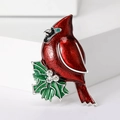 Spilla cardinale in smalto rosso su foglia di agrifoglio con strass scintillanti - Rosso (1853)