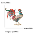Broche coq colorée en émail avec des strass en cristal étincelants pour femmes - Vert