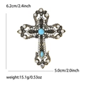 Detailed size specifications for the vintage cross brooch with turquoise and rhinestones - Antique Gold