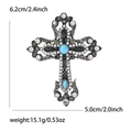 Vintage silver alloy cross brooch with turquoise and rhinestones for suits - Antique Silver