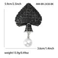 Funkelnde Pik-Brosche mit schwarzen Strasssteinen und Perlenanhänger, Höhe 5.9 cm - Schwarz (MM-BR-2438-BK)