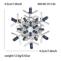 Elegant silver snowflake brooch with blue crystals and a pearl for winter coats - Blue