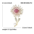 Elegante spilla a dente di leone con zirconi rosa e perla su uno sfondo bianco minimalista - Viola