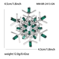 Elegant silver snowflake brooch with green gems and white pearl, 4.5cm diameter size - Green