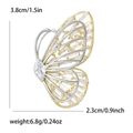 Elegante broche de mariposa de doble capa con circonitas en acabado oro y plata - Dorado