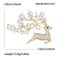 Goldene Rentierbrosche mit weißen Zirkonia-Kristallen und 5 cm Höhenmaß-Anzeige - Gold (Artikel MM-BR-8045-GD1)