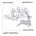 Eleganter Hirsch-Brosche mit weißen Zirkonia-Steinen in Silbermetall für Mäntel und Kleider - Silber (Artikel MM-BR-8045-SL)