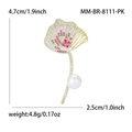 Elegante spilla a foglia di ginkgo dorata con zirconi rosa e una perla bianca - Rosa